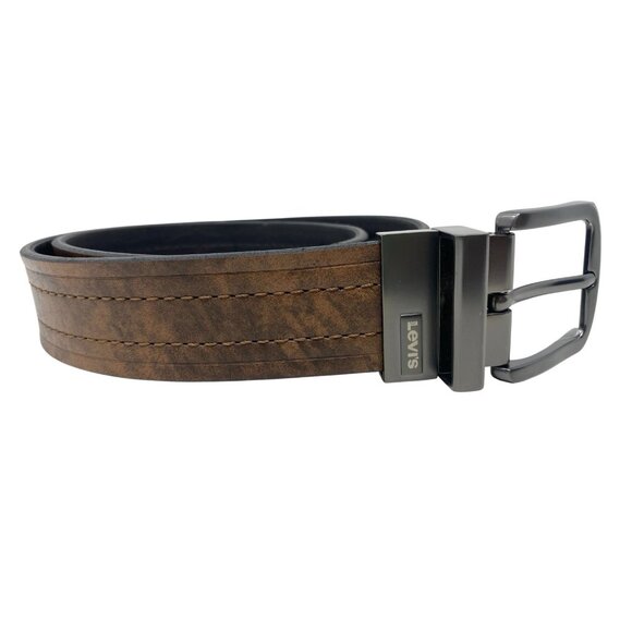 Levis Mens Distressed Brown & Black Reversible Belt Casual Work Size 30 - 32 EUC - Picture 1 of 7